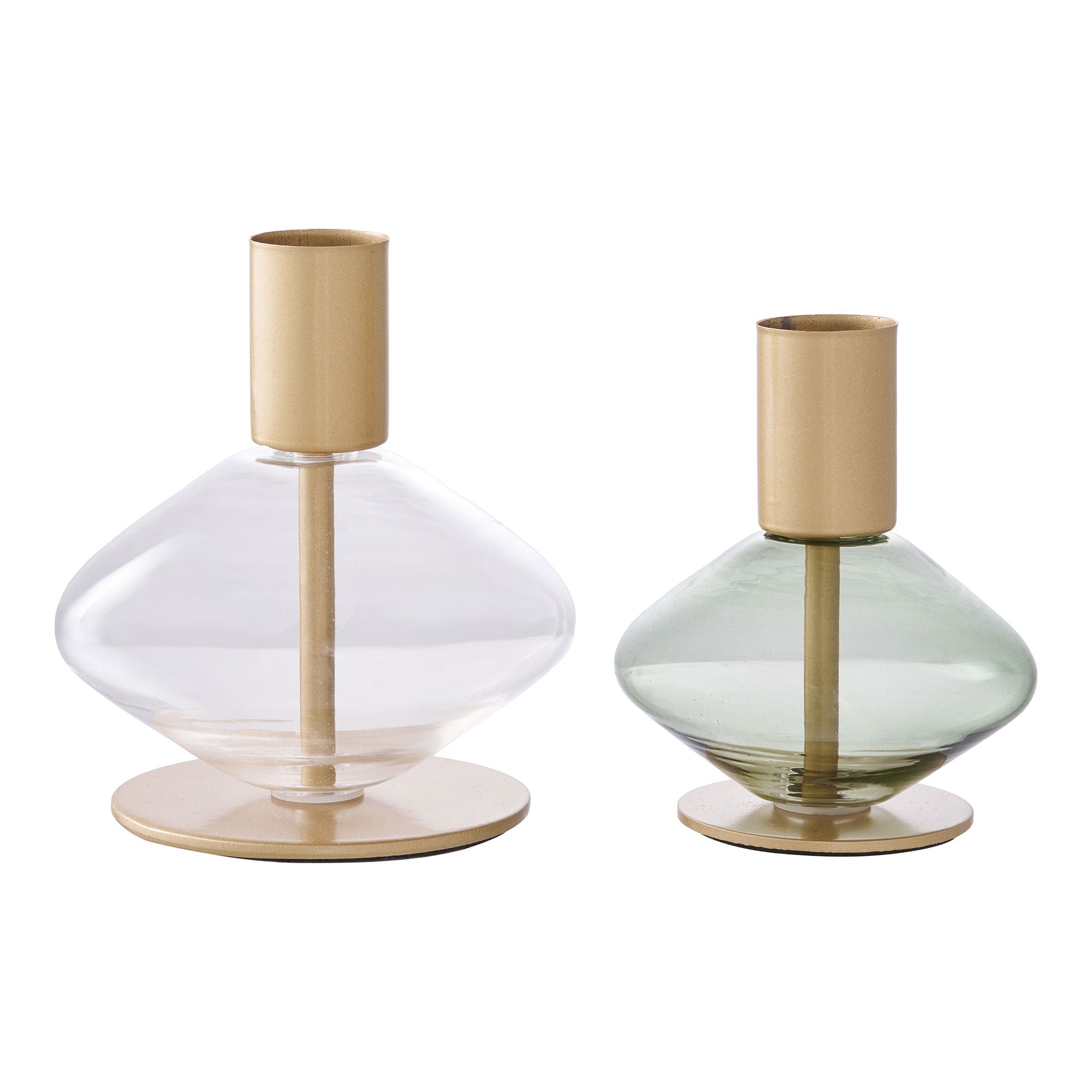 Farbe Candle – Kerzenhalter aus Glas und Metall, klar/grün, 2-teiliges Set